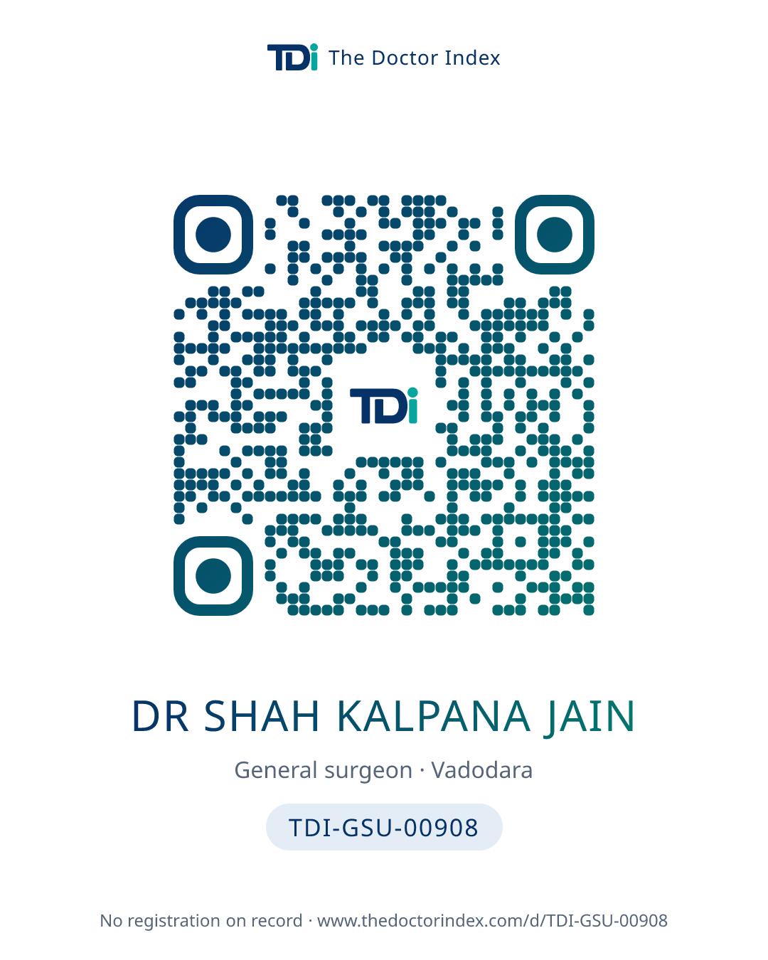 QR card for Dr Shah Kalpana Jain, TDI-GSU-00908