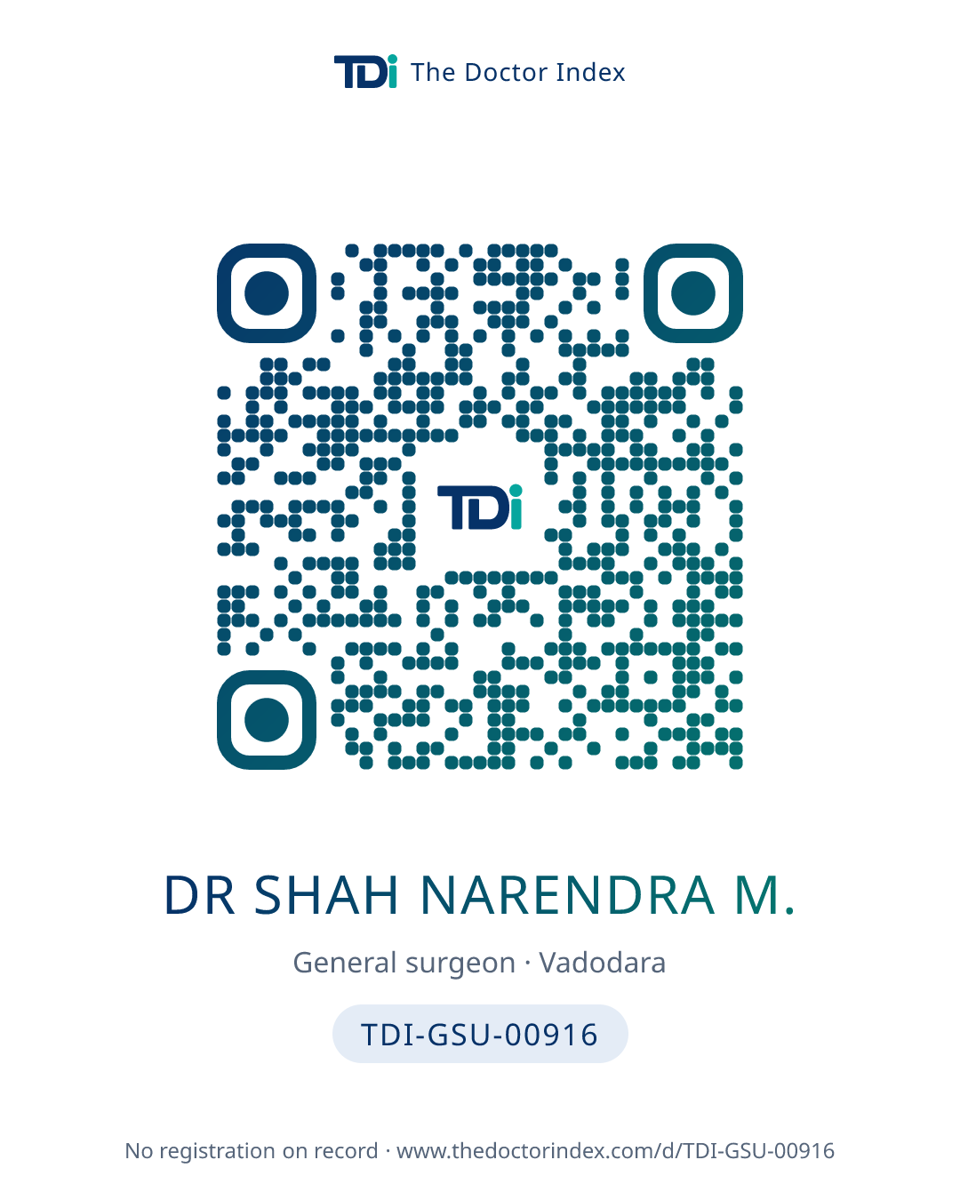 QR card for Dr Shah Narendra M., TDI-GSU-00916