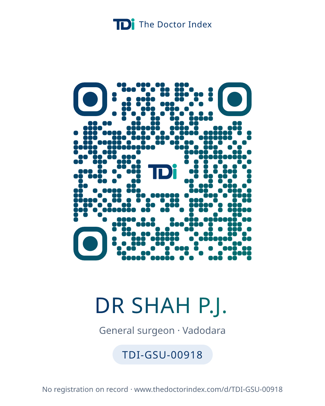 QR card for Dr Shah P.J., TDI-GSU-00918