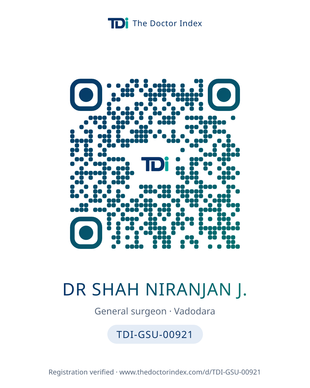 QR card for Dr Shah Niranjan J., TDI-GSU-00921