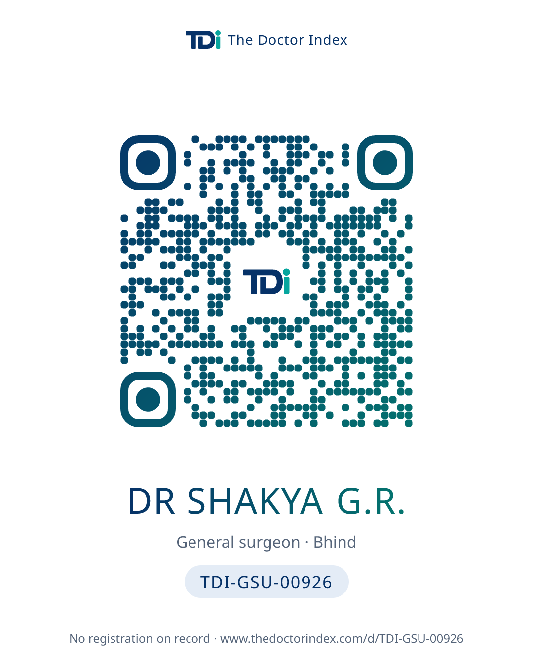 QR card for Dr Shakya G.R., TDI-GSU-00926