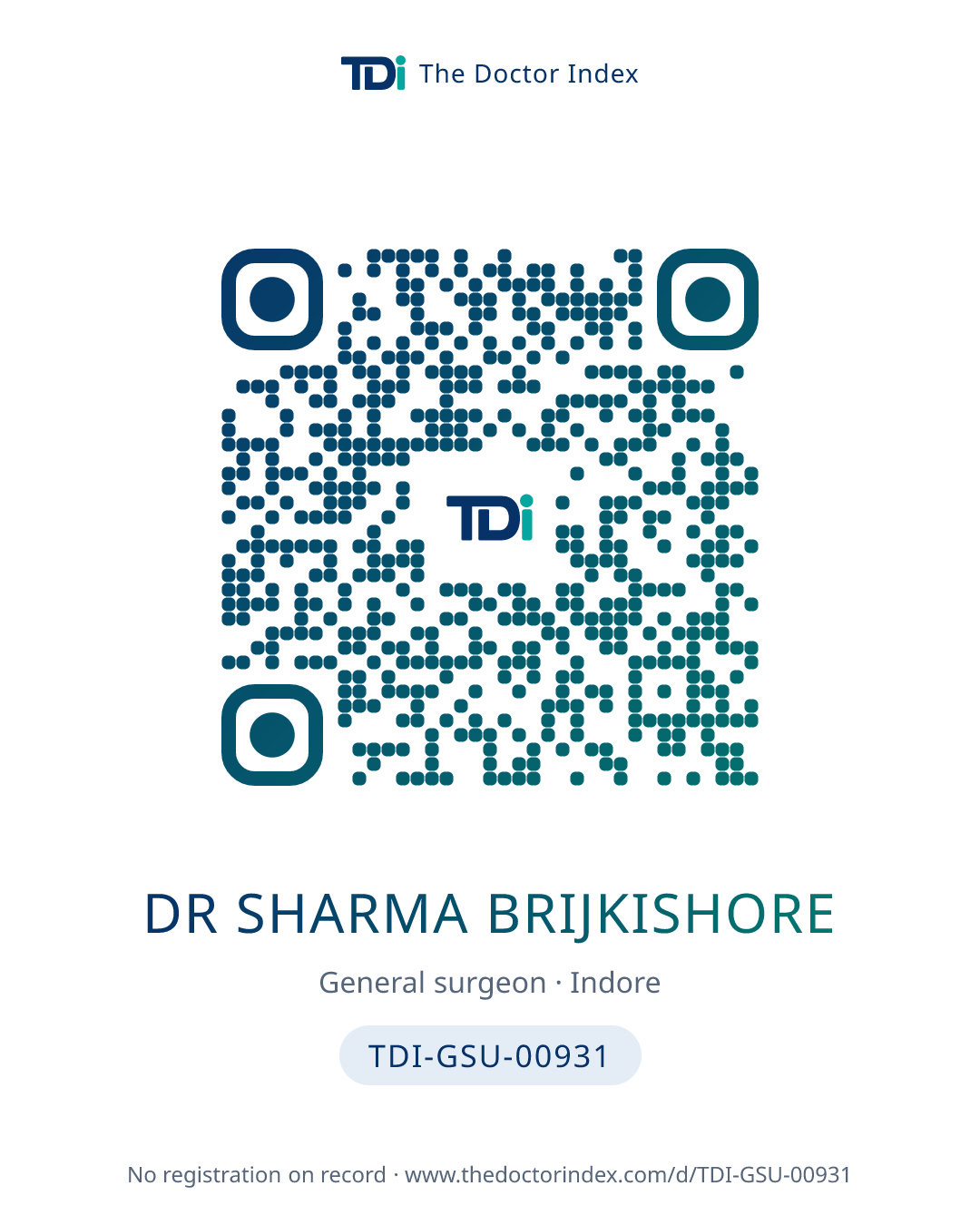 QR card for Dr Sharma Brijkishore, TDI-GSU-00931