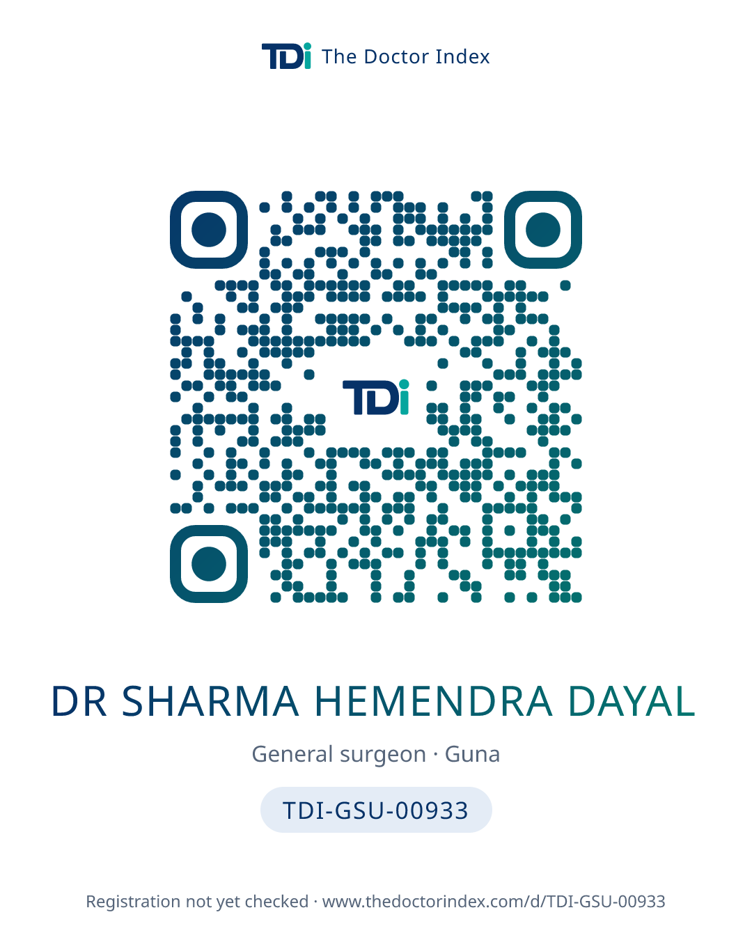 QR card for Dr Sharma Hemendra Dayal, TDI-GSU-00933