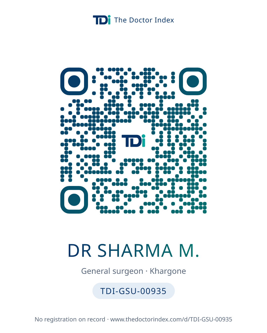 QR card for Dr Sharma M., TDI-GSU-00935