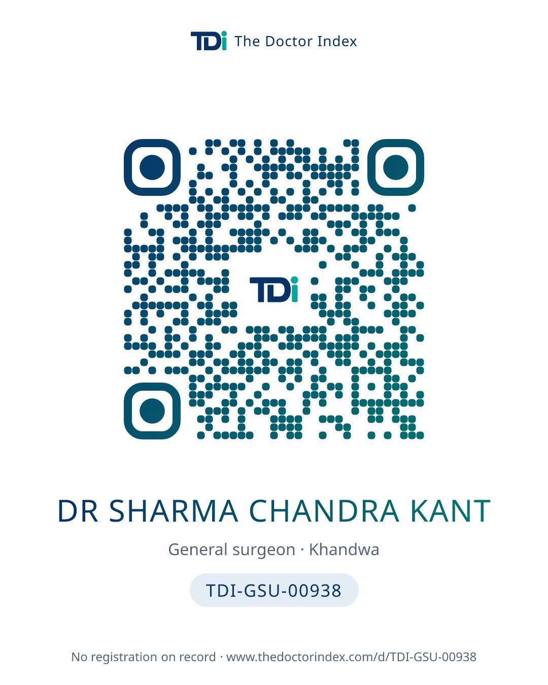 QR card for Dr Sharma Chandra Kant, TDI-GSU-00938