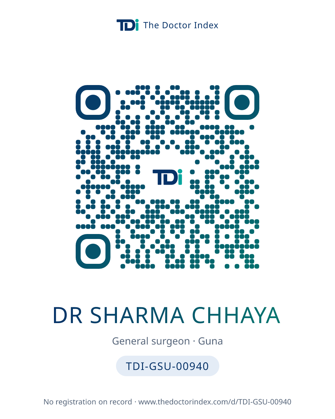 QR card for Dr Sharma Chhaya, TDI-GSU-00940