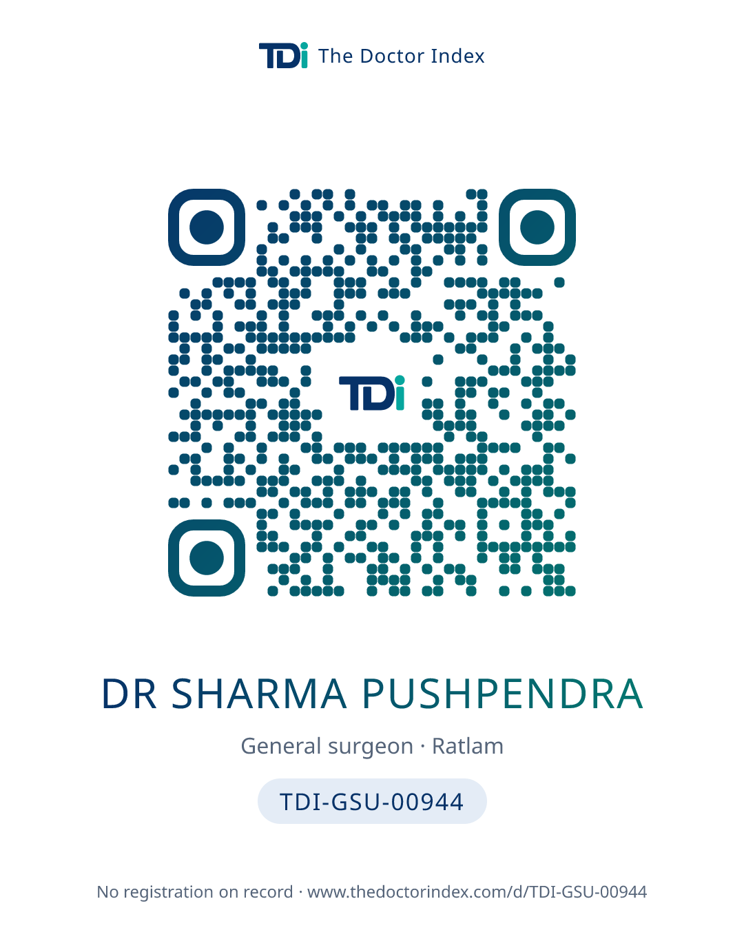 QR card for Dr Sharma Pushpendra, TDI-GSU-00944