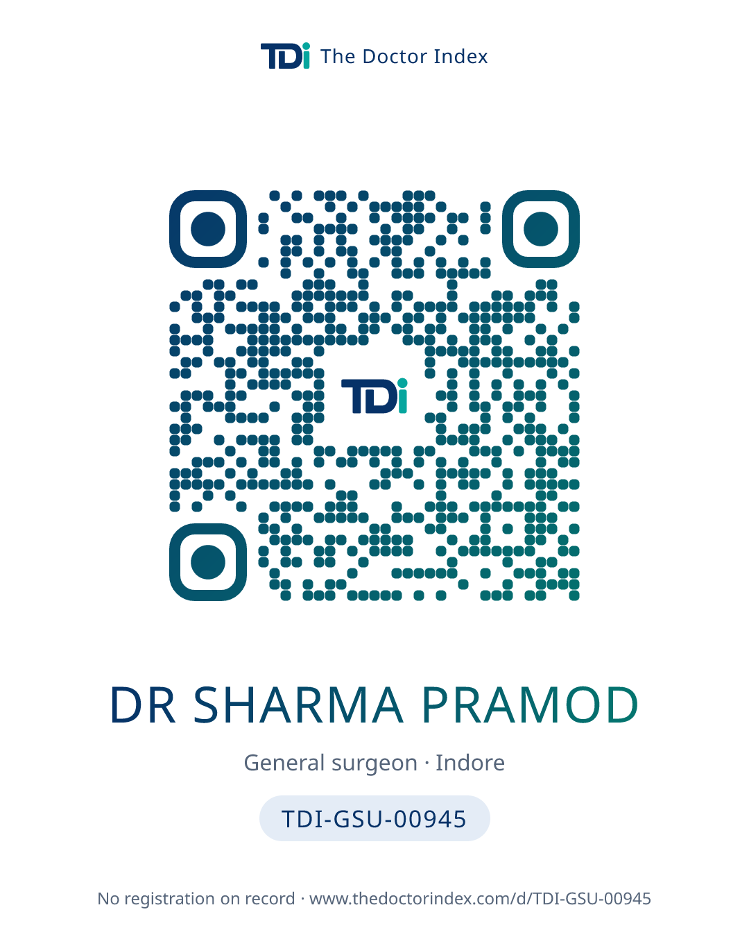 QR card for Dr Sharma Pramod, TDI-GSU-00945
