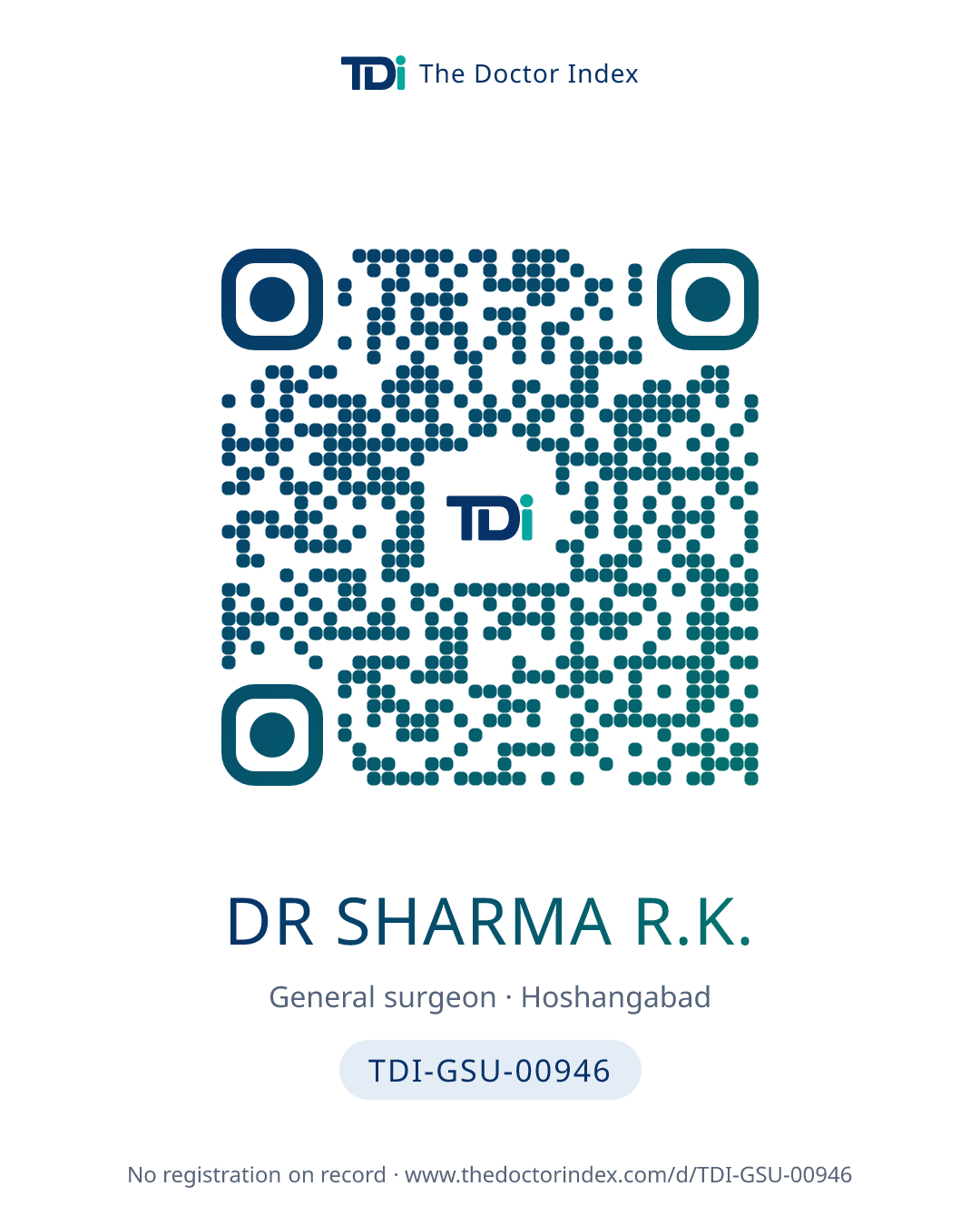QR card for Dr Sharma R.K., TDI-GSU-00946