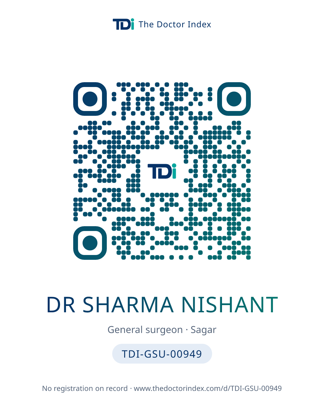 QR card for Dr Sharma Nishant, TDI-GSU-00949
