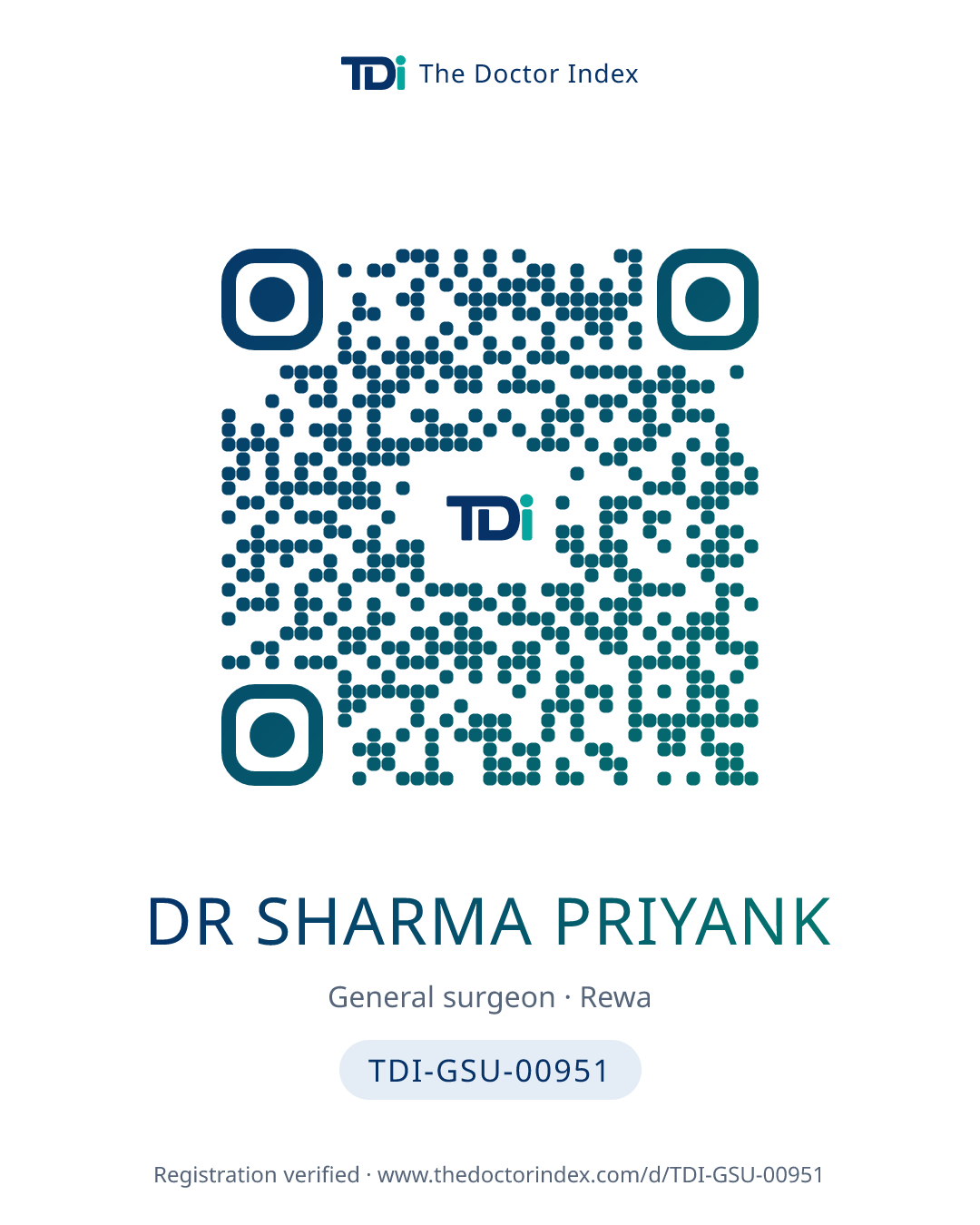 QR card for Dr Sharma Priyank, TDI-GSU-00951