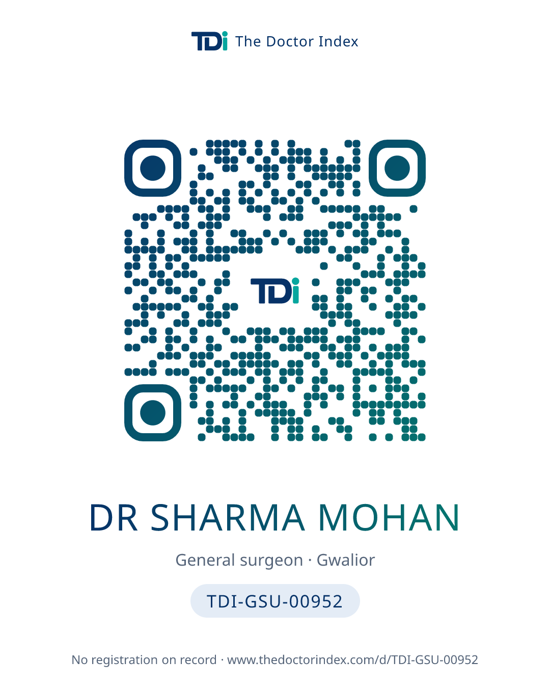 QR card for Dr Sharma Mohan, TDI-GSU-00952