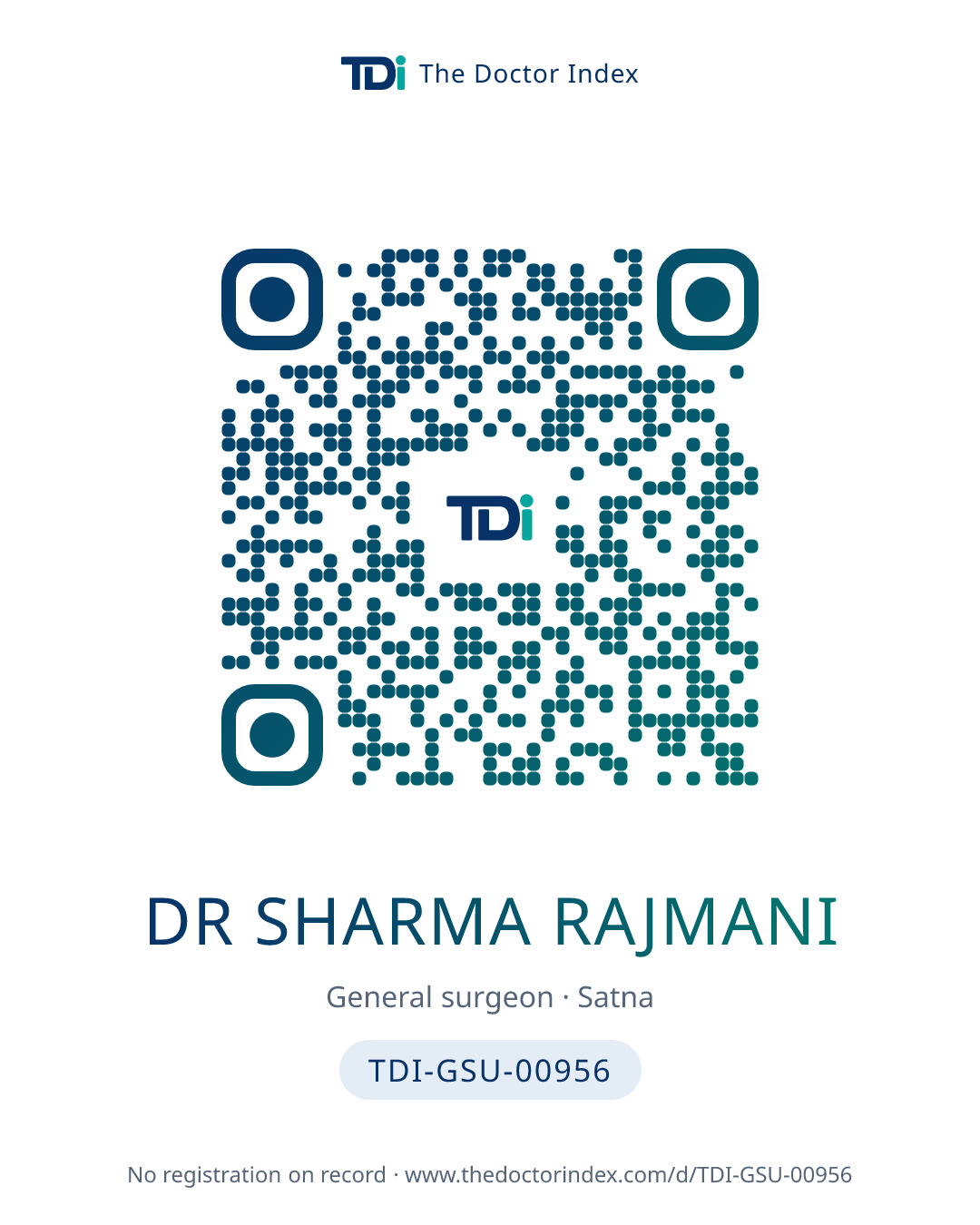 QR card for Dr Sharma Rajmani, TDI-GSU-00956