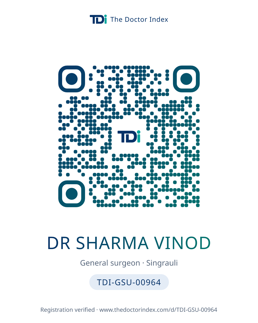 QR card for Dr Sharma Vinod, TDI-GSU-00964