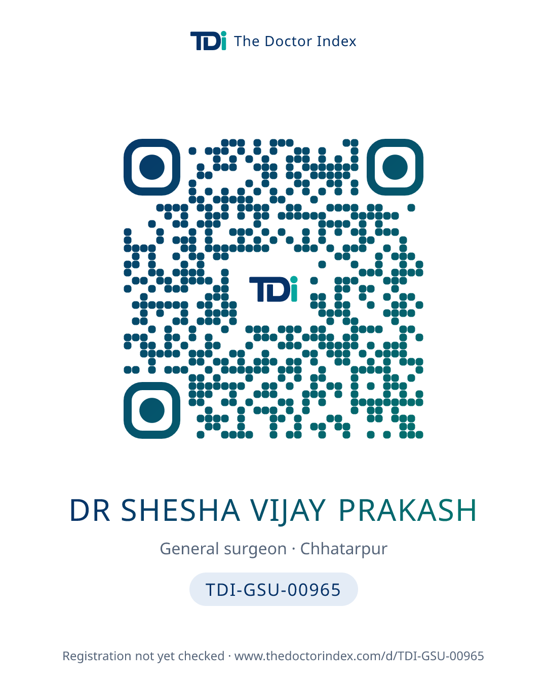 QR card for Dr Shesha Vijay Prakash, TDI-GSU-00965