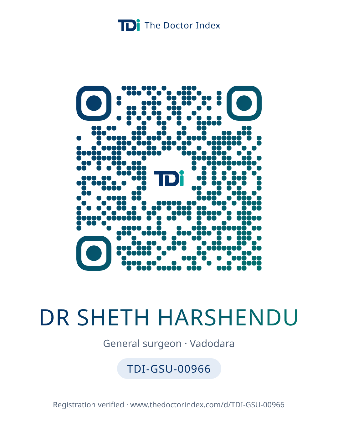 QR card for Dr Sheth Harshendu, TDI-GSU-00966