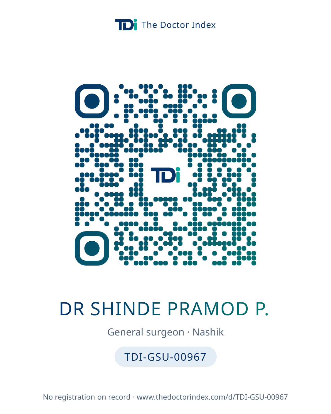 QR card for Dr Shinde Pramod P., TDI-GSU-00967