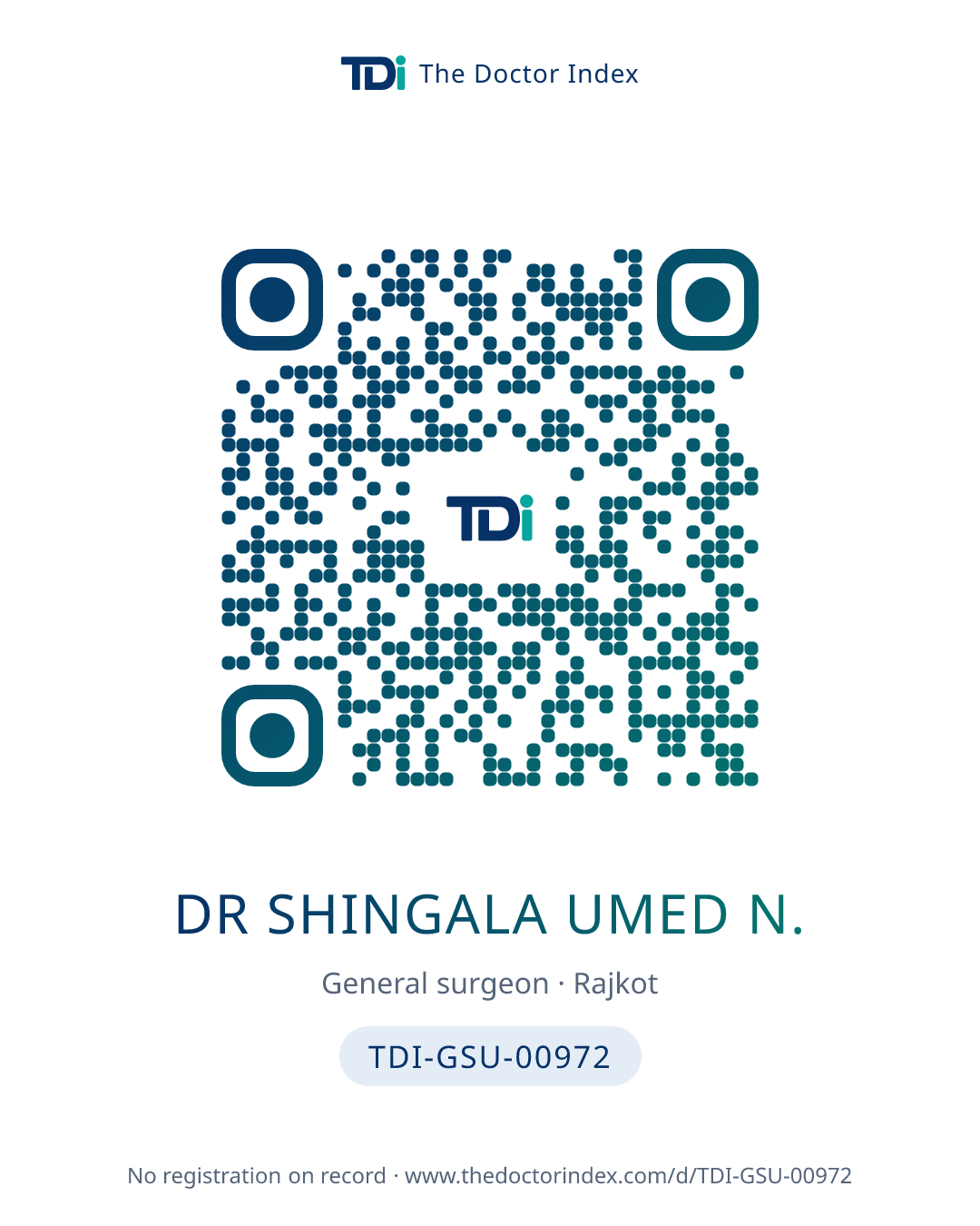 QR card for Dr Shingala Umed N., TDI-GSU-00972