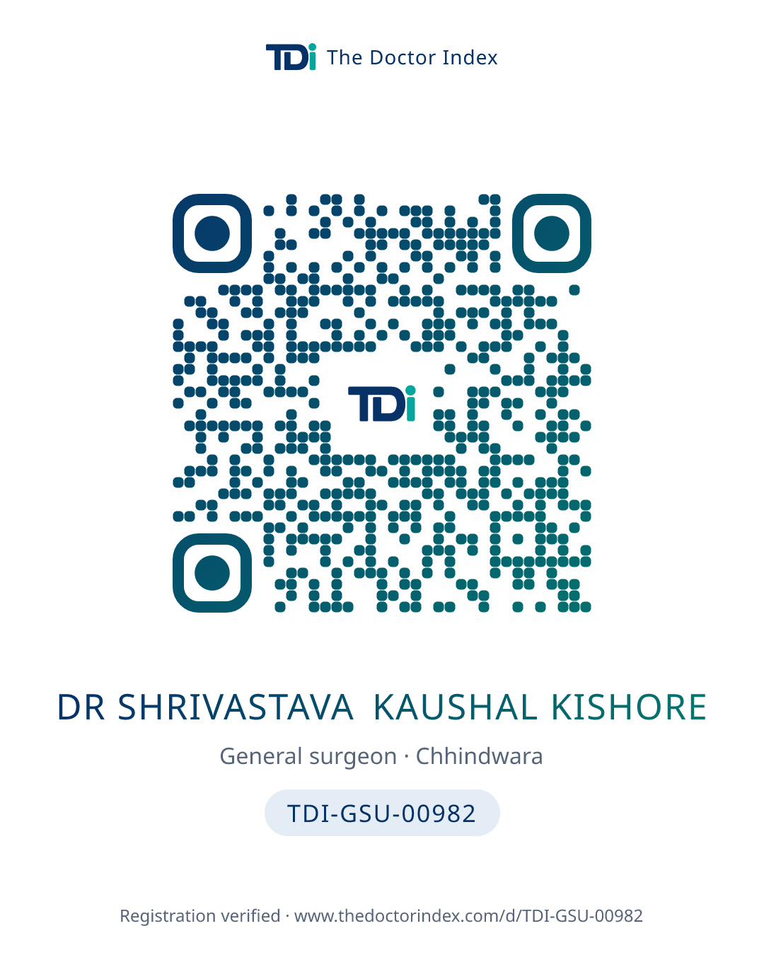 QR card for Dr Shrivastava Kaushal Kishore, TDI-GSU-00982