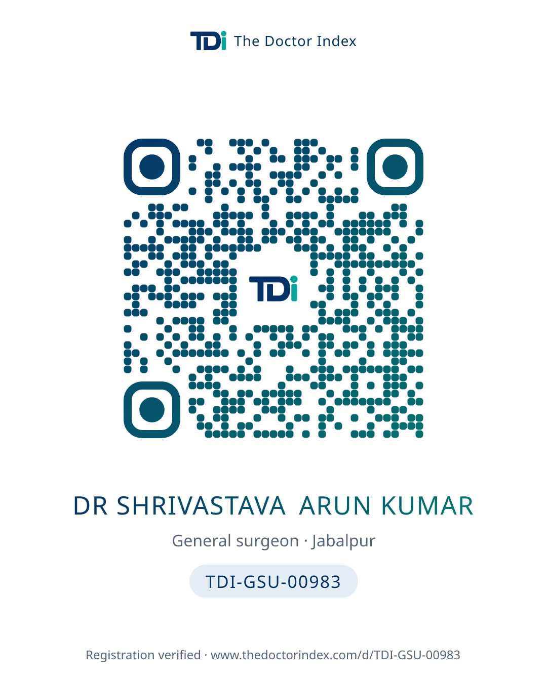 QR card for Dr Shrivastava Arun Kumar, TDI-GSU-00983