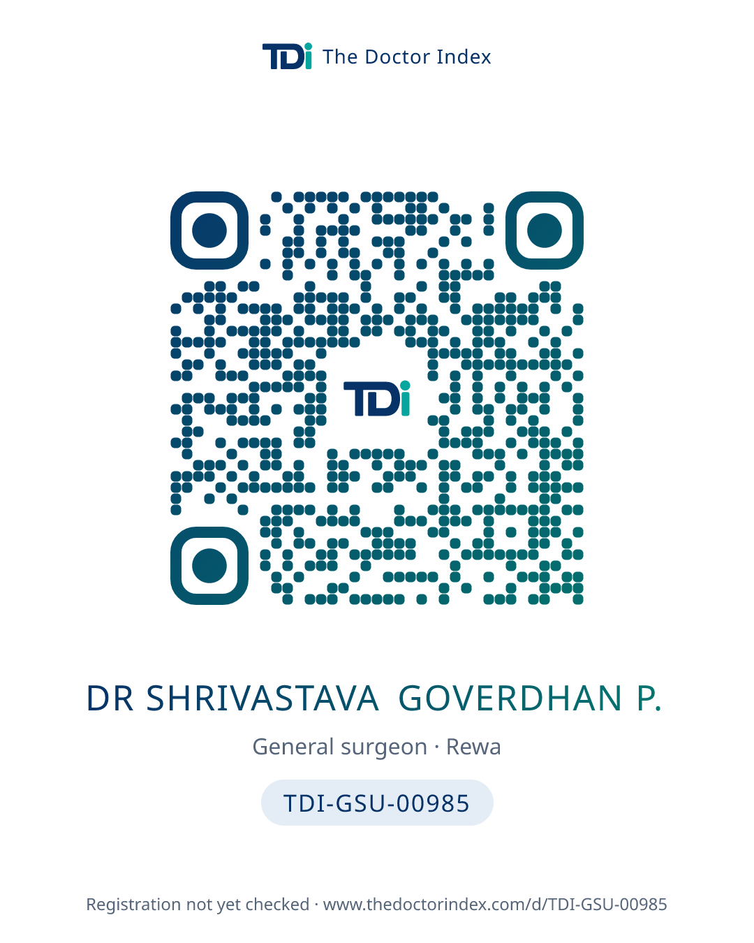 QR card for Dr Shrivastava Goverdhan P., TDI-GSU-00985