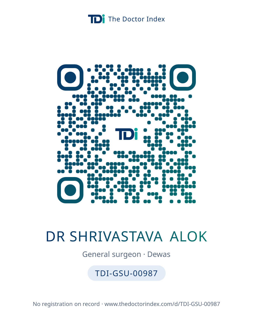 QR card for Dr Shrivastava Alok, TDI-GSU-00987