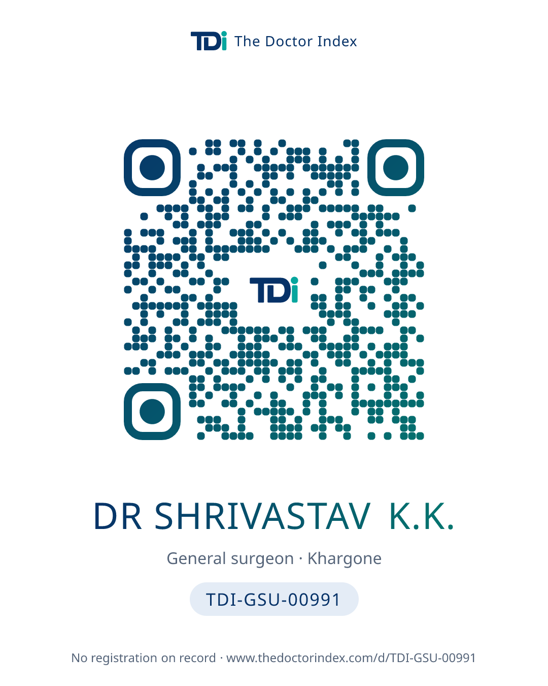 QR card for Dr Shrivastav K.K., TDI-GSU-00991