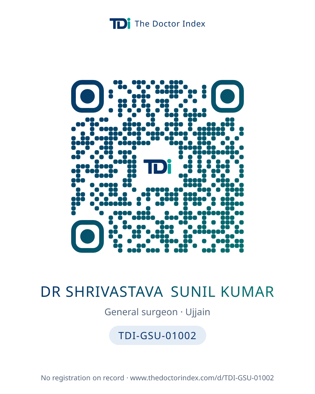 QR card for Dr Shrivastava Sunil Kumar, TDI-GSU-01002