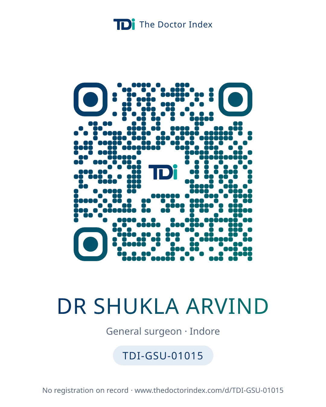 QR card for Dr Shukla Arvind, TDI-GSU-01015