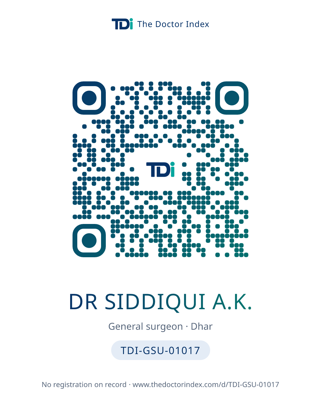 QR card for Dr Siddiqui A.K., TDI-GSU-01017