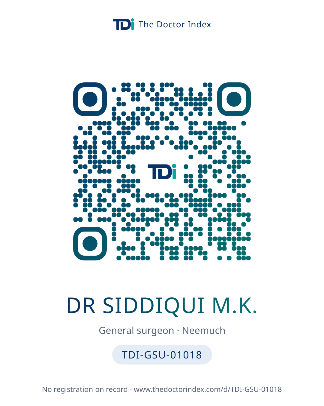 QR card for Dr Siddiqui M.K., TDI-GSU-01018