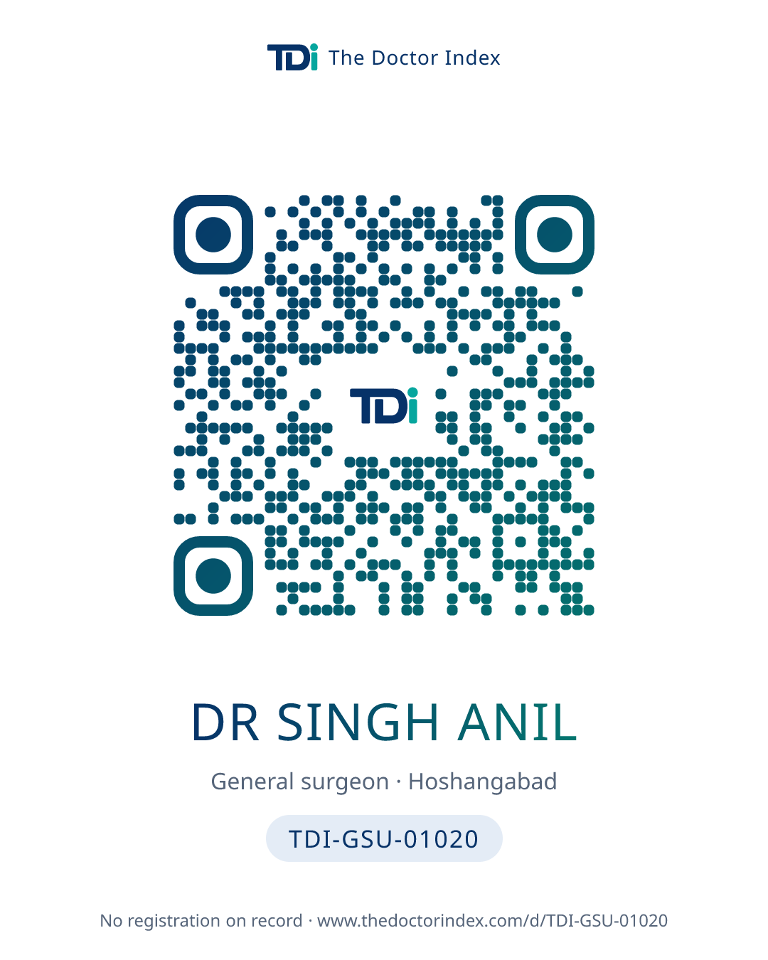 QR card for Dr Singh Anil, TDI-GSU-01020