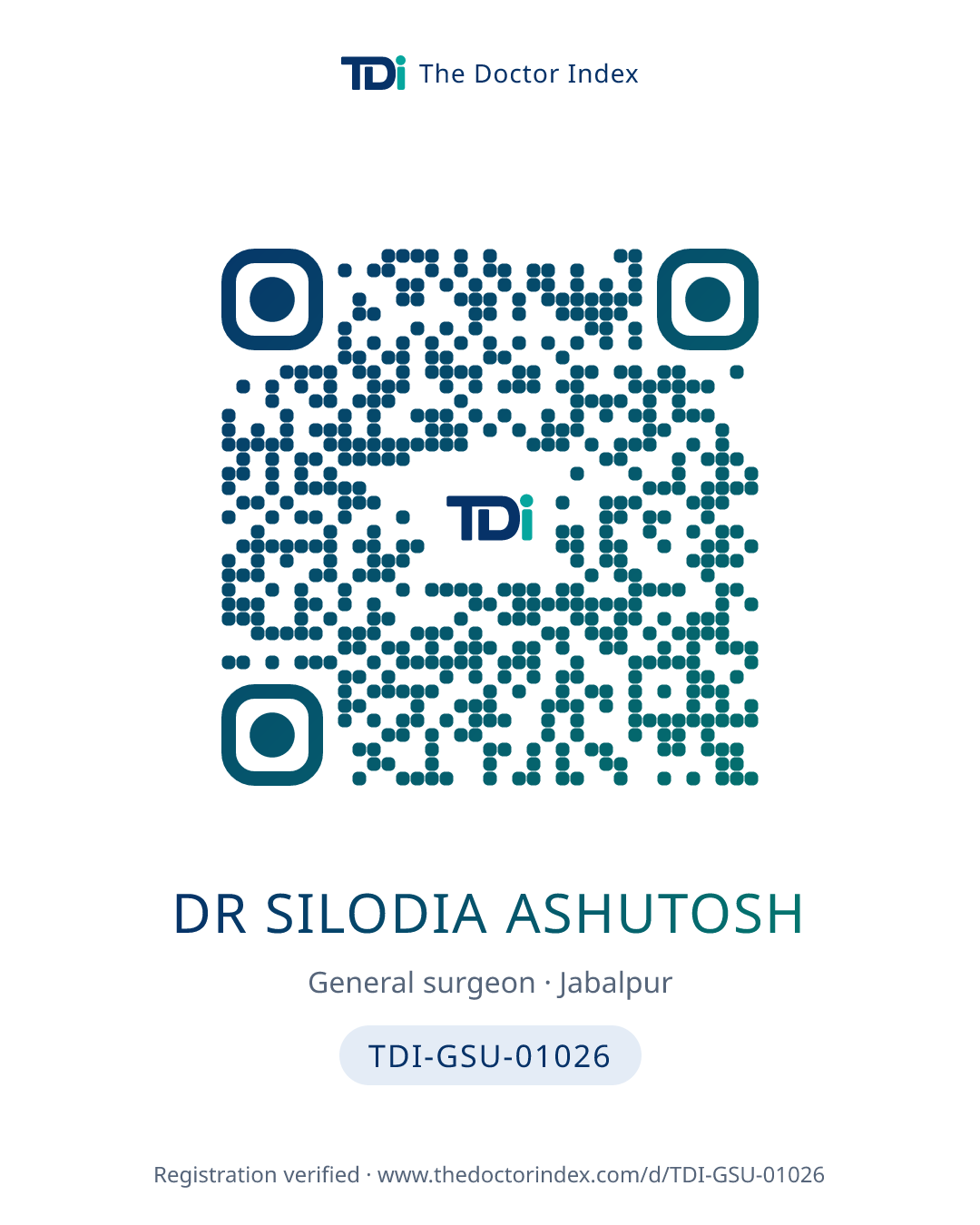 QR card for Dr Silodia Ashutosh, TDI-GSU-01026