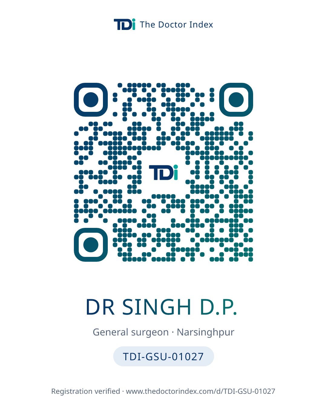 QR card for Dr Singh D.P., TDI-GSU-01027