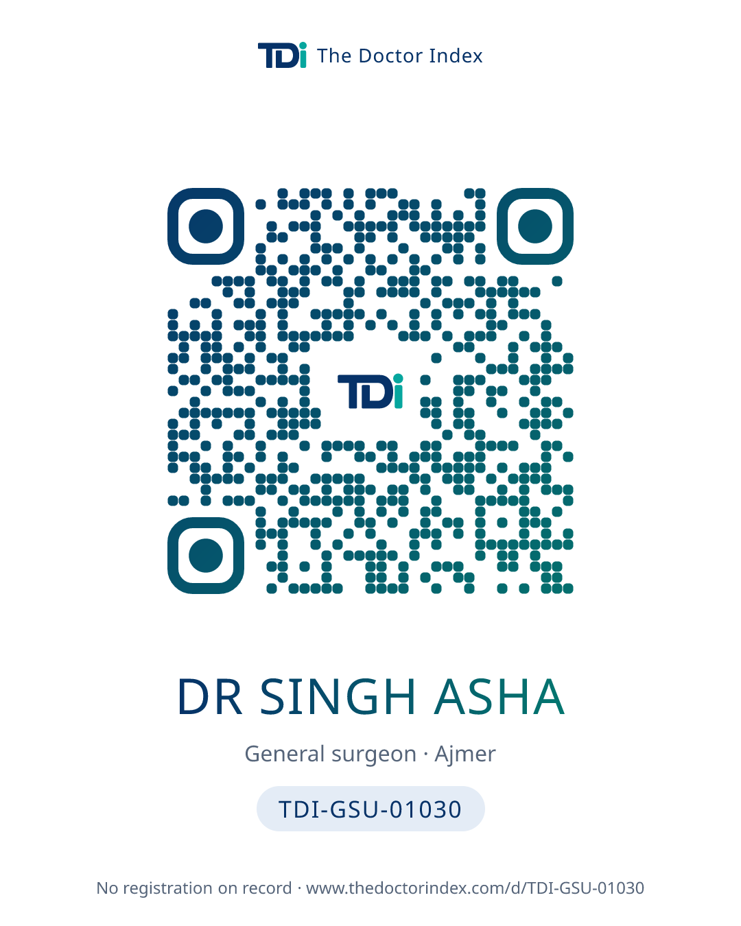 QR card for Dr Singh Asha, TDI-GSU-01030
