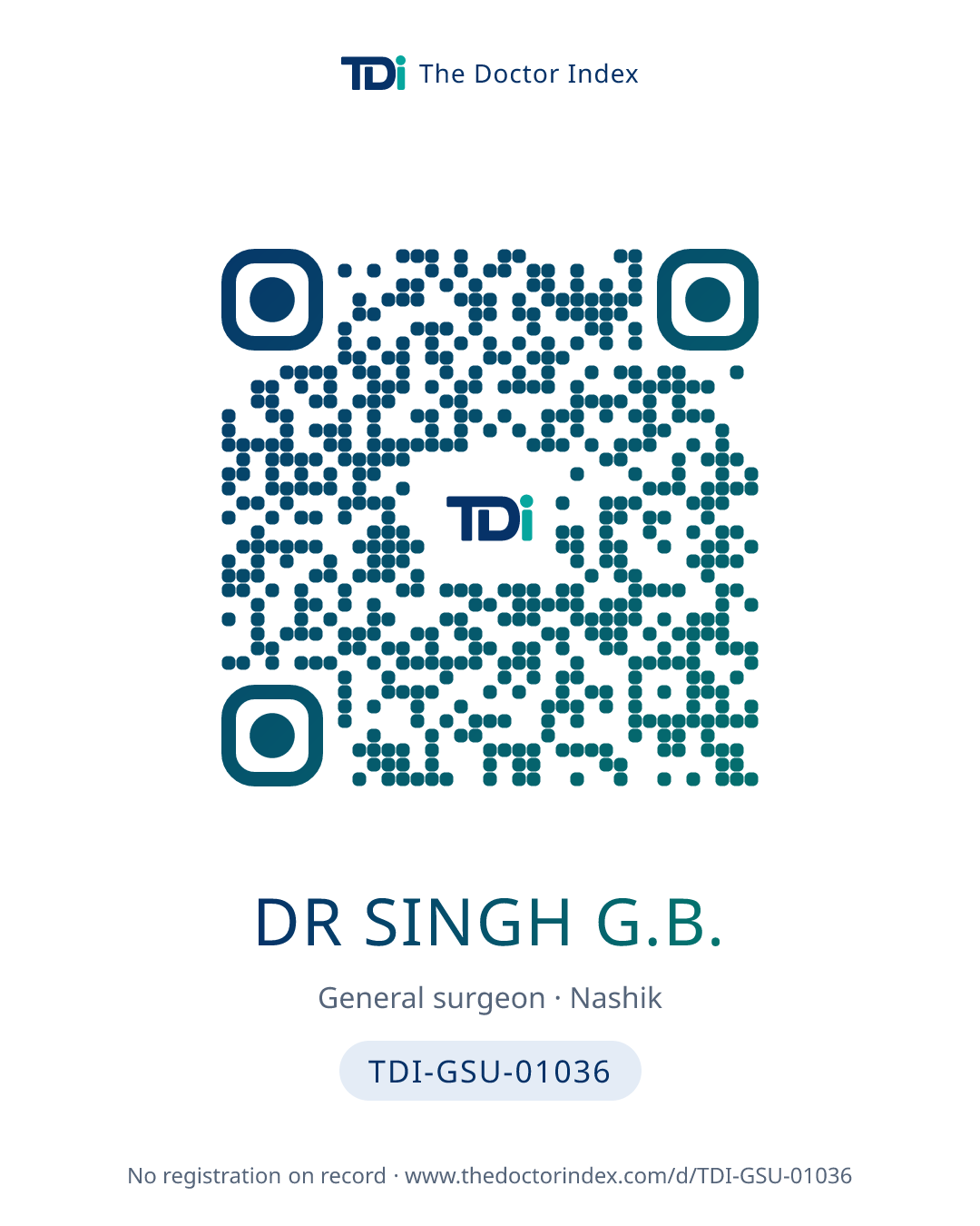QR card for Dr Singh G.B., TDI-GSU-01036