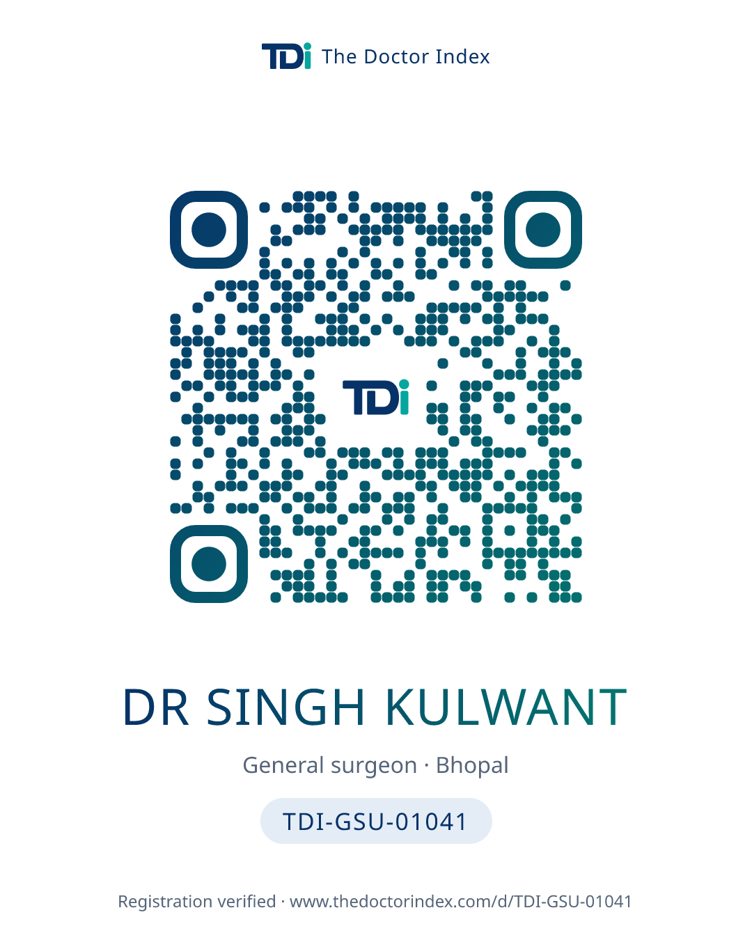 QR card for Dr Singh Kulwant, TDI-GSU-01041