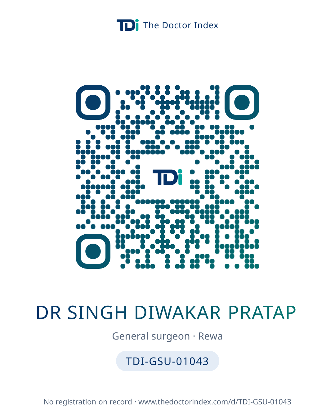 QR card for Dr Singh Diwakar Pratap, TDI-GSU-01043