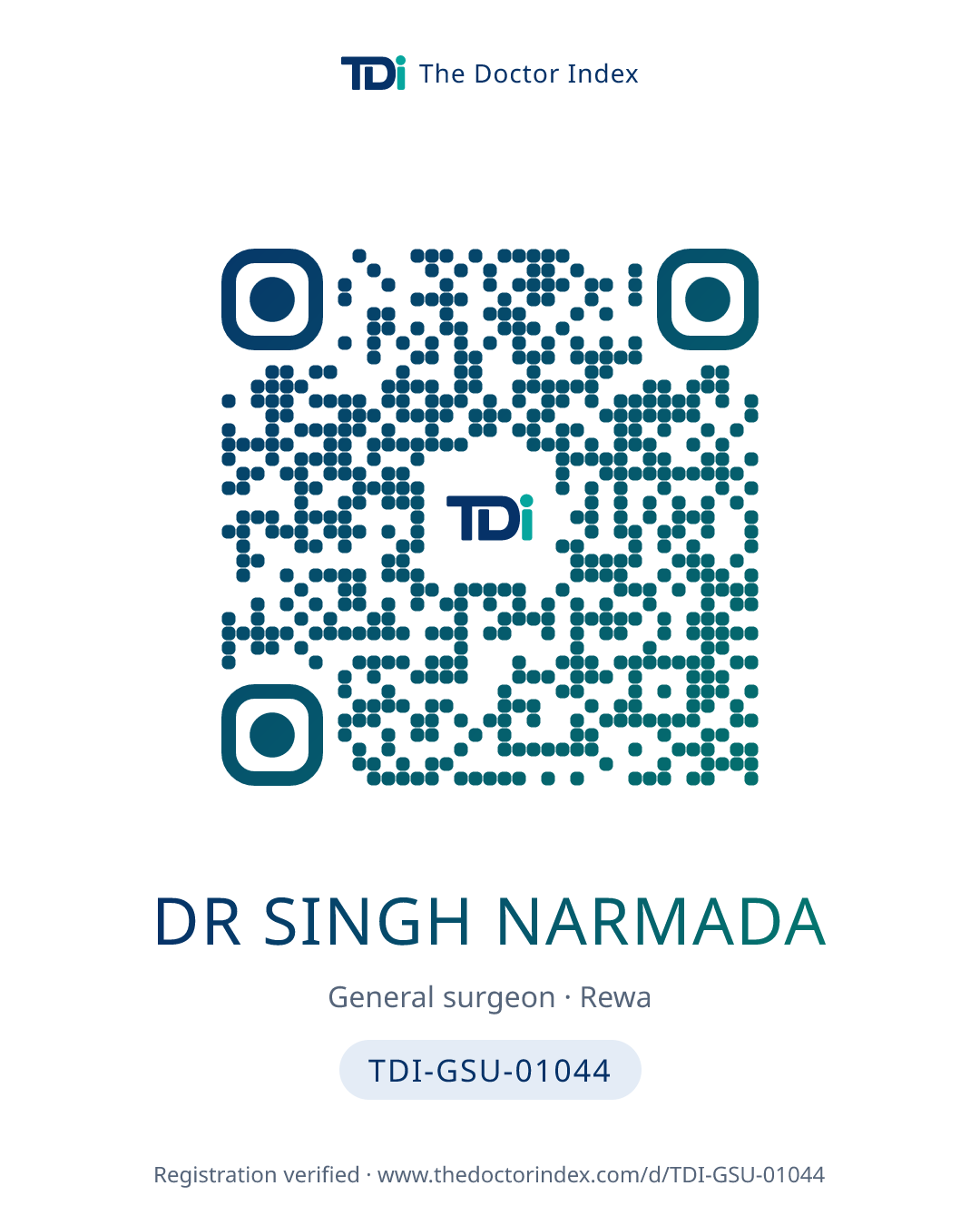 QR card for Dr Singh Narmada, TDI-GSU-01044