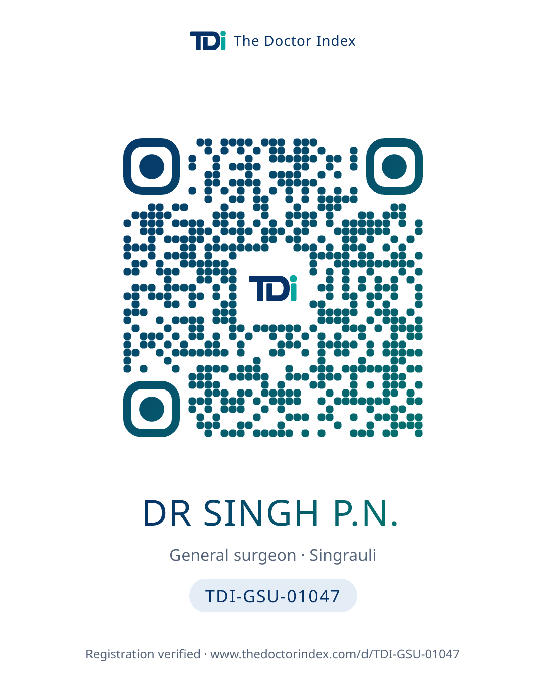 QR card for Dr Singh P.N., TDI-GSU-01047