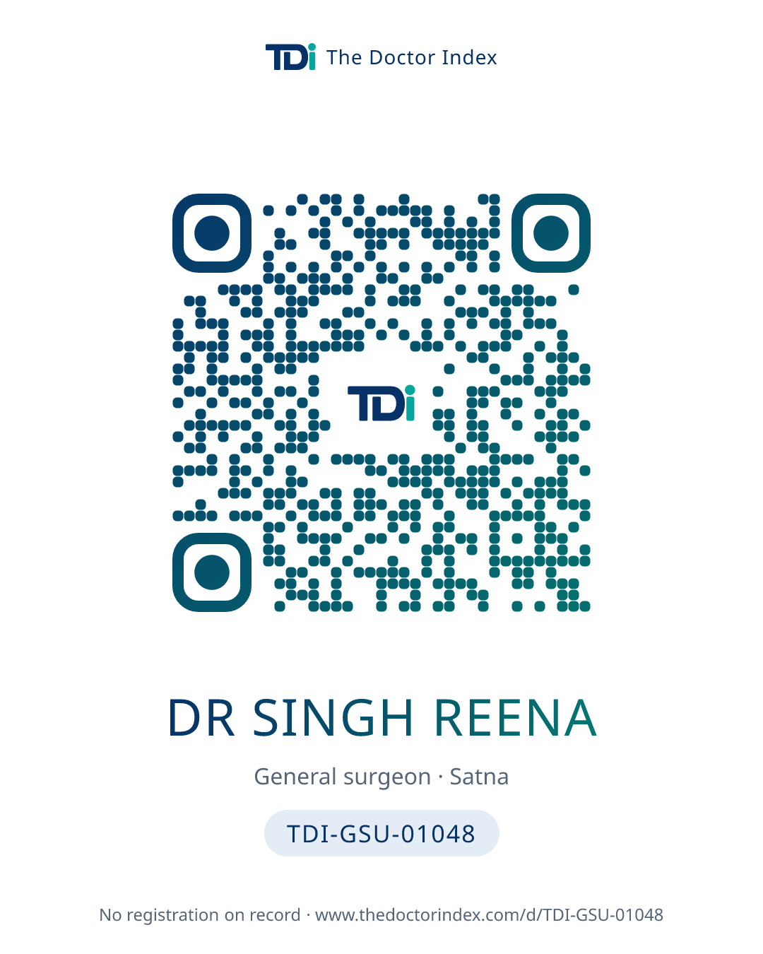 QR card for Dr Singh Reena, TDI-GSU-01048