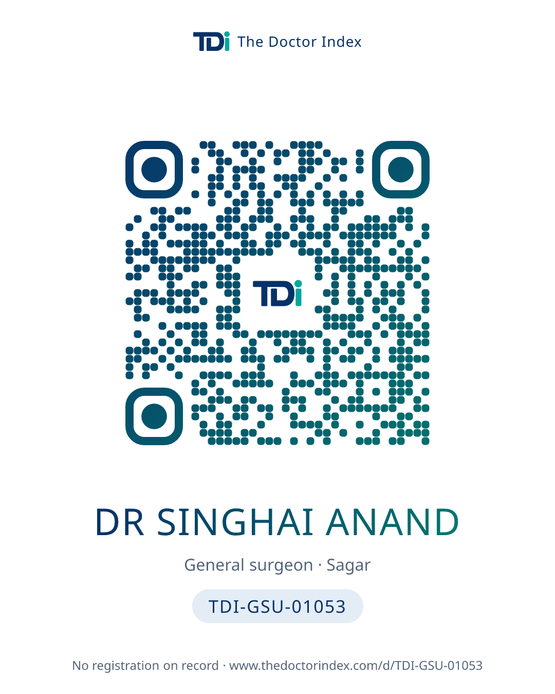 QR card for Dr Singhai Anand, TDI-GSU-01053