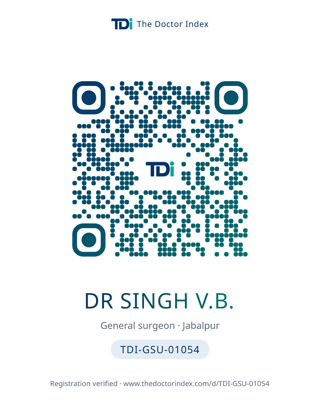 QR card for Dr Singh V.B., TDI-GSU-01054