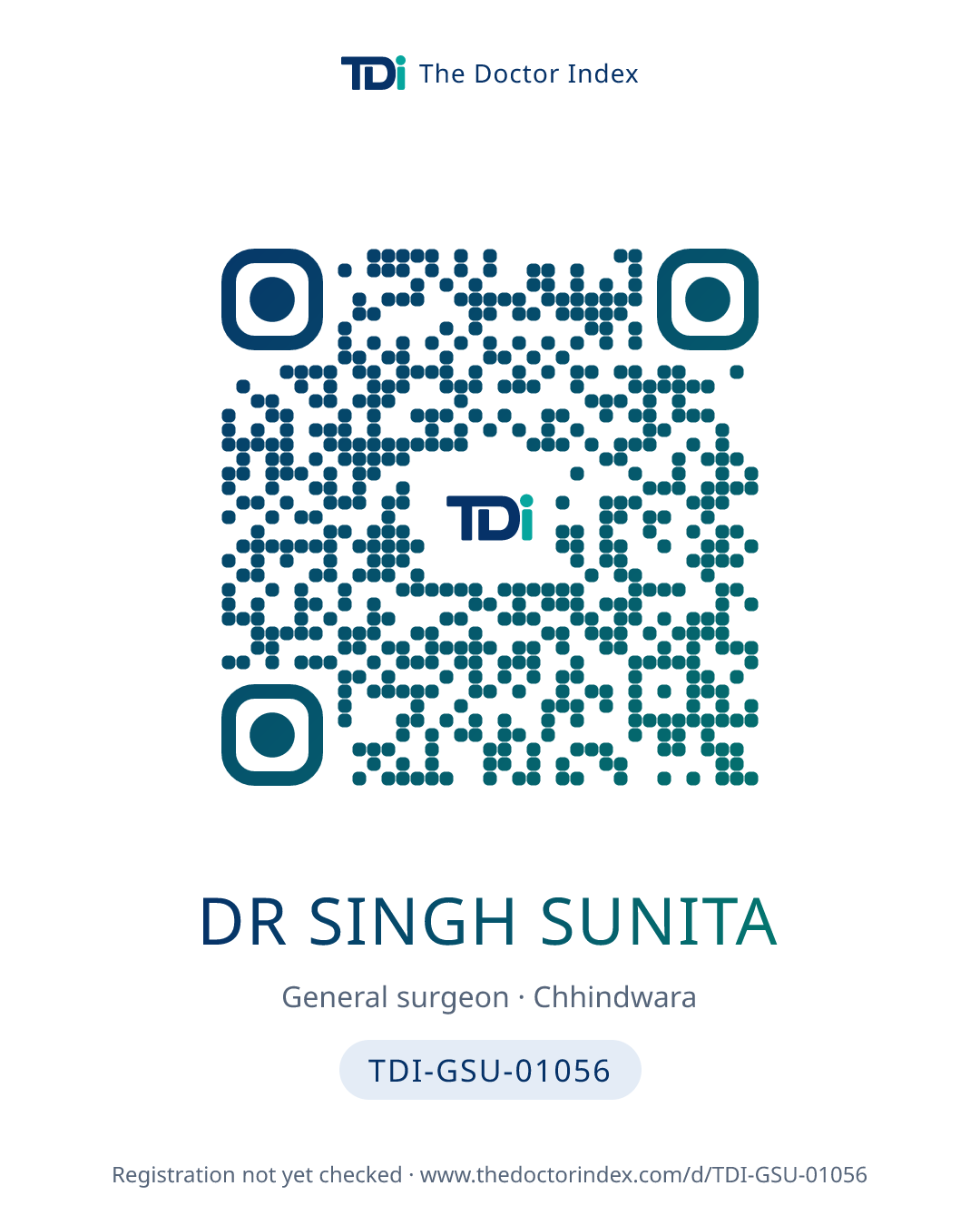 QR card for Dr Singh Sunita, TDI-GSU-01056
