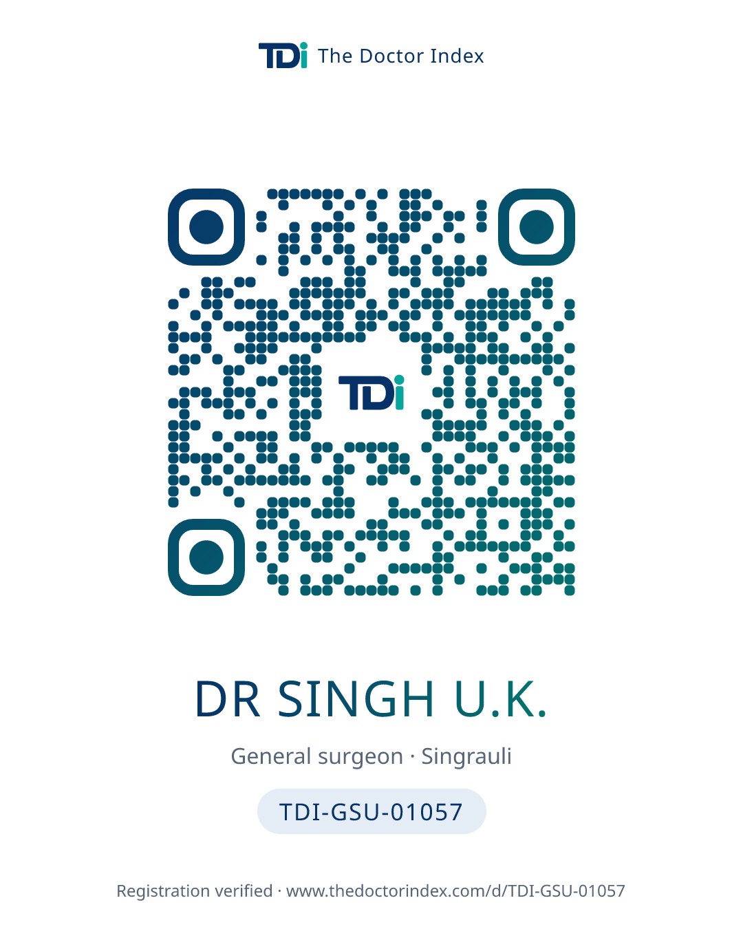 QR card for Dr Singh U.K., TDI-GSU-01057