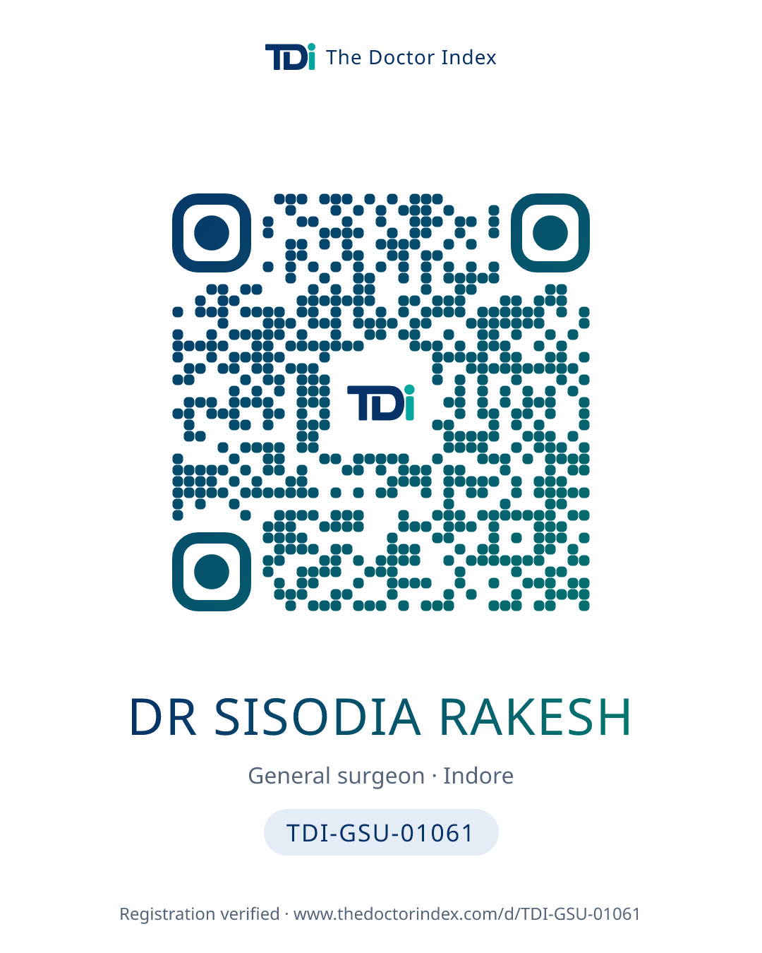 QR card for Dr Sisodia Rakesh, TDI-GSU-01061