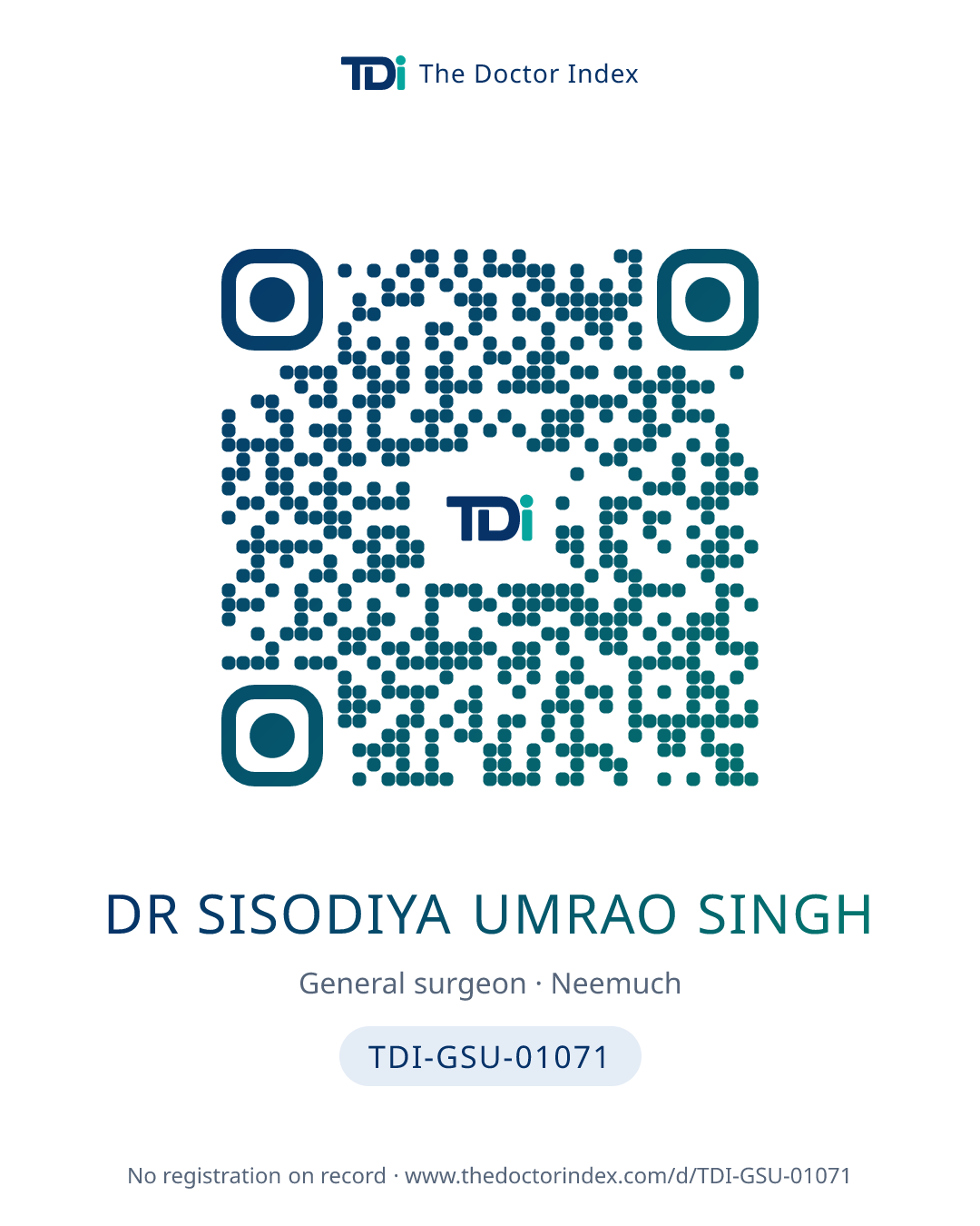 QR card for Dr Sisodiya Umrao Singh, TDI-GSU-01071
