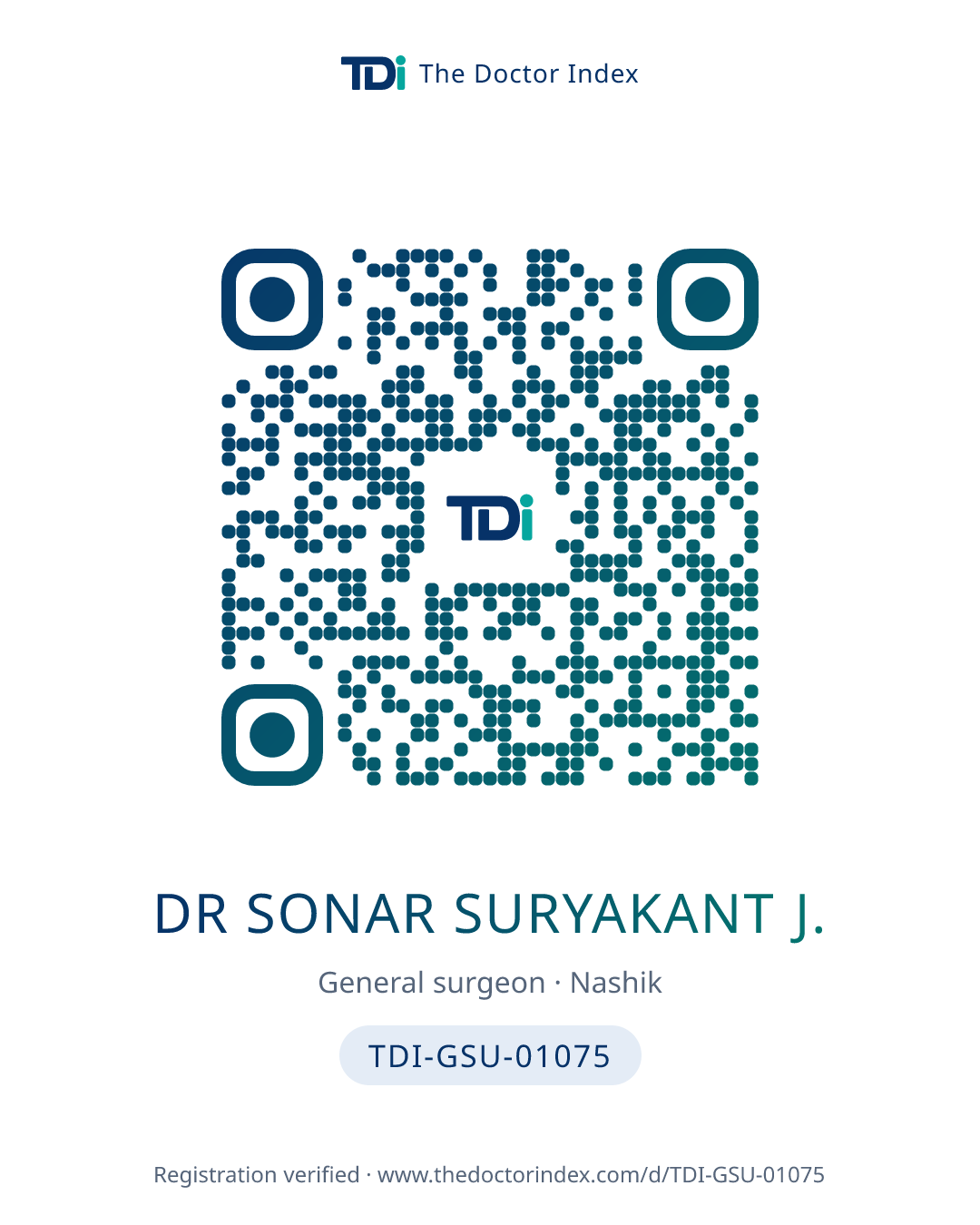 QR card for Dr Sonar Suryakant J., TDI-GSU-01075