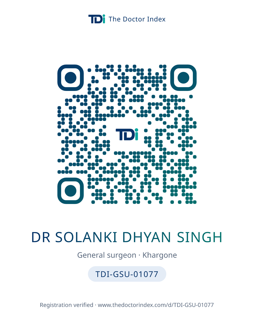 QR card for Dr Solanki Dhyan Singh, TDI-GSU-01077