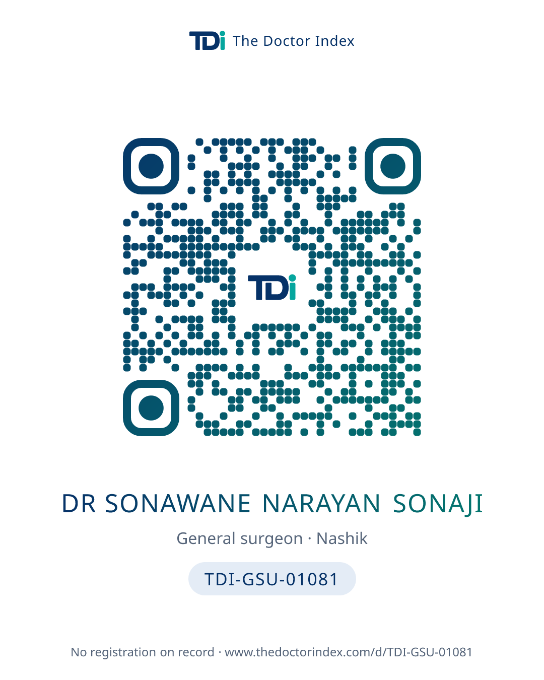QR card for Dr Sonawane Narayan Sonaji, TDI-GSU-01081